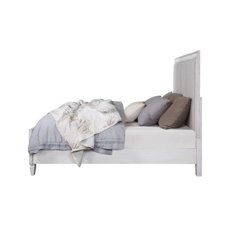 Bowery Hill King Channel Tufted Bed in Gray Fabric with White Wood Frame