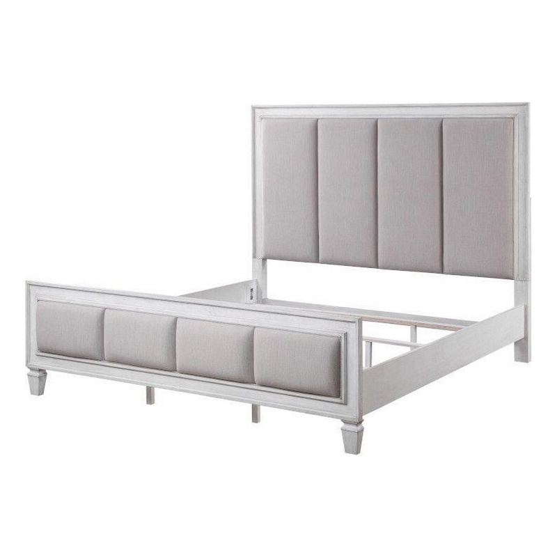 Bowery Hill King Channel Tufted Bed in Gray Fabric with White Wood Frame