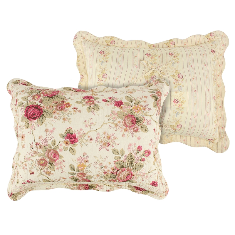 Bowery Hill 3 Piece King Bedspread Set with Floral Print in Cream and Pink
