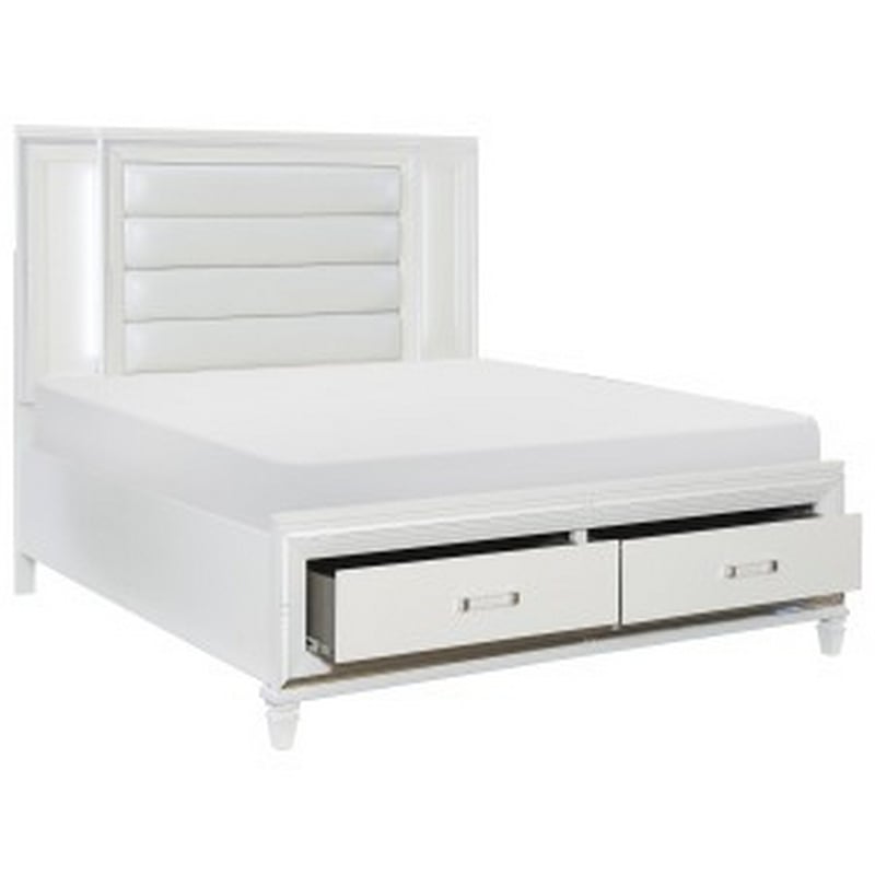 Bowery Hill Queen Bed with LED Headboard and 2 Drawer Footboard in White