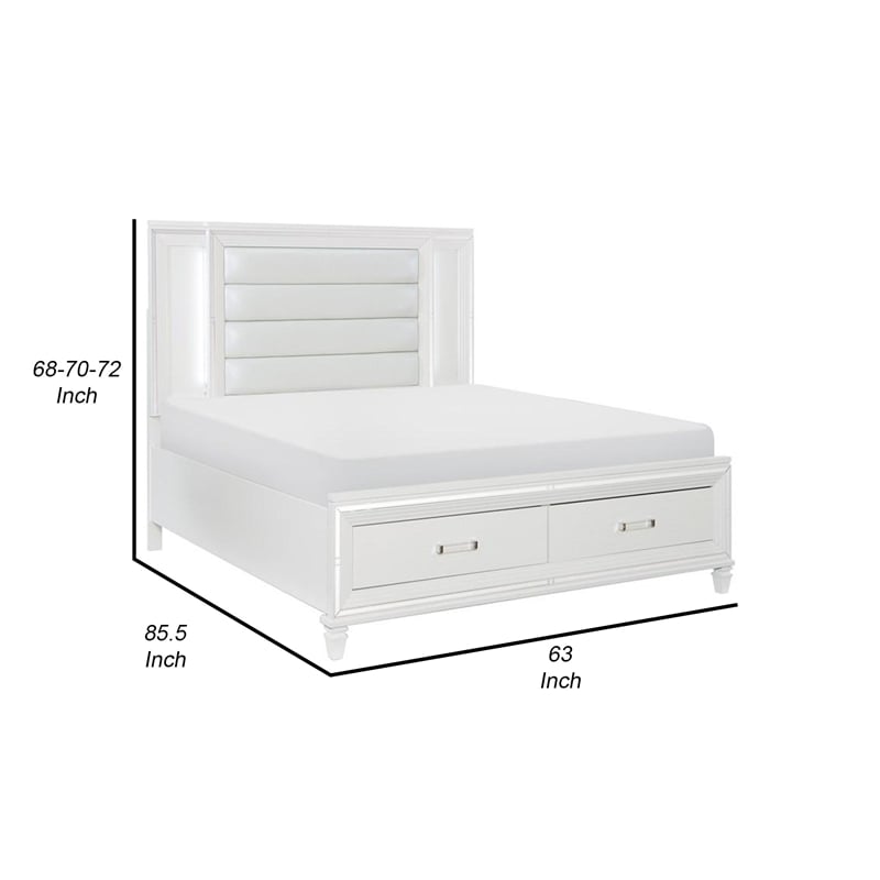 Bowery Hill Queen Bed with LED Headboard and 2 Drawer Footboard in White