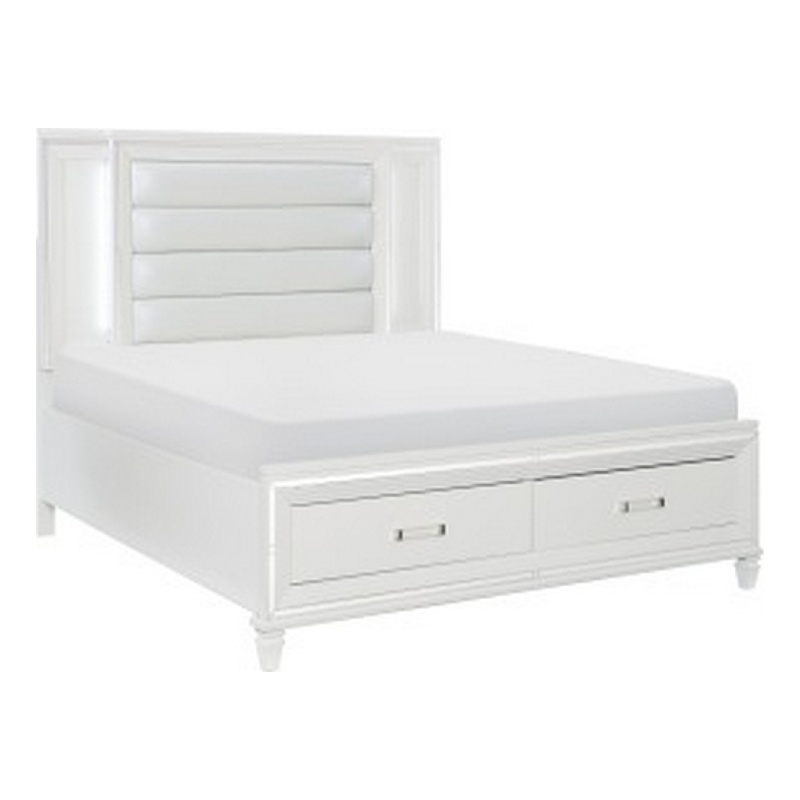 Bowery Hill Queen Bed with LED Headboard and 2 Drawer Footboard in White