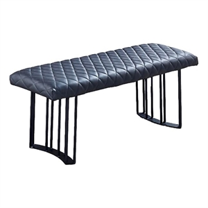 Bowery Hill 47&quot Dining Bench in Dark Gray Leather with Black Metal Frame