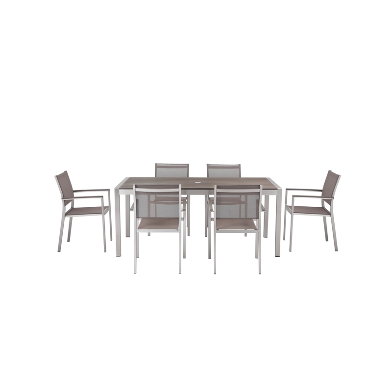 Bowery Hill 7 Piece Outdoor Dining Set with Textilene Mesh Seating in Gray