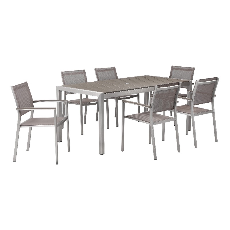 Bowery Hill 7 Piece Outdoor Dining Set with Textilene Mesh Seating in Gray