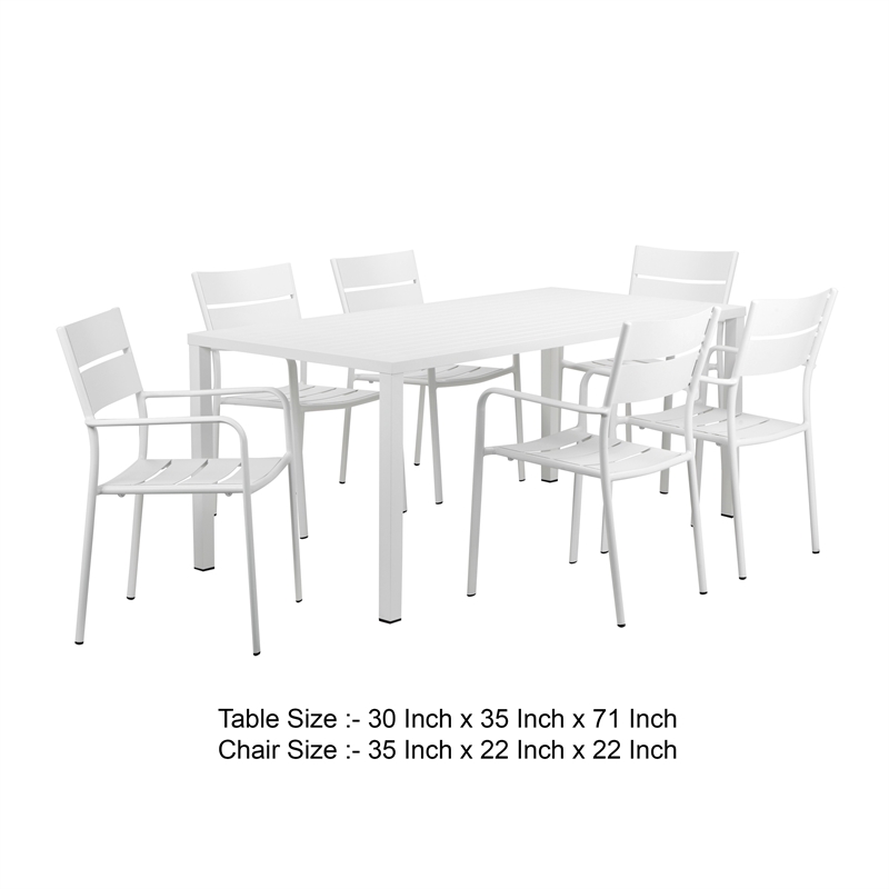 Bowery Hill 7 Piece Outdoor Aluminum Dining Set with Plank Seats in White