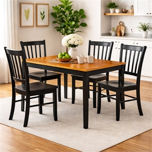 Bowery Hill 5 Piece Rubberwood Dining Set with Slat Back Chairs in Black