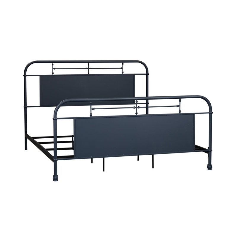 Bowery Hill King Metal Bed with Spindles and Center Panel in Navy