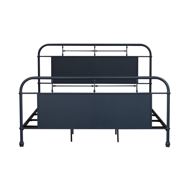 Bowery Hill King Metal Bed with Spindles and Center Panel in Navy
