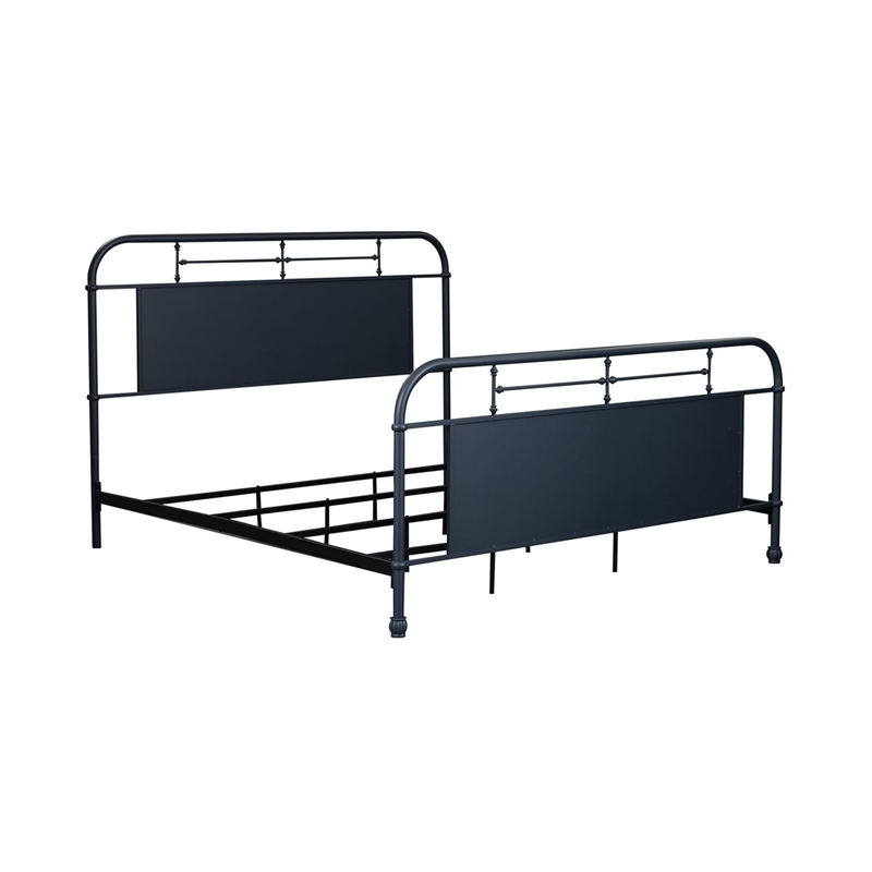 Bowery Hill King Metal Bed with Spindles and Center Panel in Navy