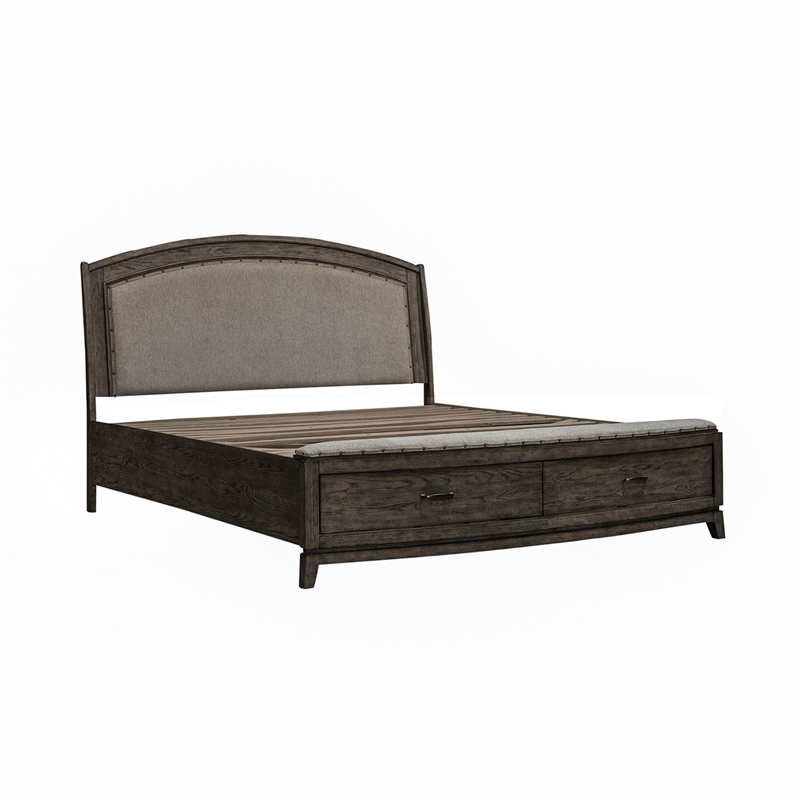 Bowery Hill Queen Upholstered Storage Bed with Cedar Lined Drawers in Brown