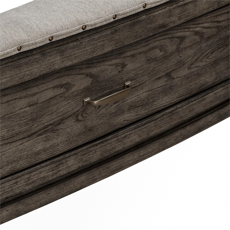 Bowery Hill Queen Storage Bed with Cedar Drawers and Bench Seat in Brown
