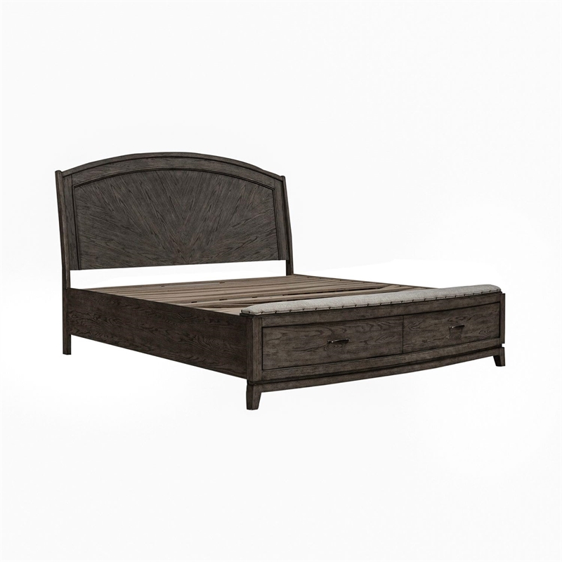 Bowery Hill Queen Storage Bed with Cedar Drawers and Bench Seat in Brown