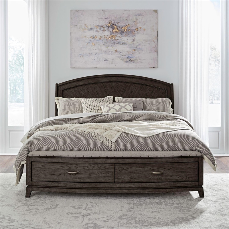 Bowery Hill King Storage Bed with Cedar Drawers and Bench Seat in Brown