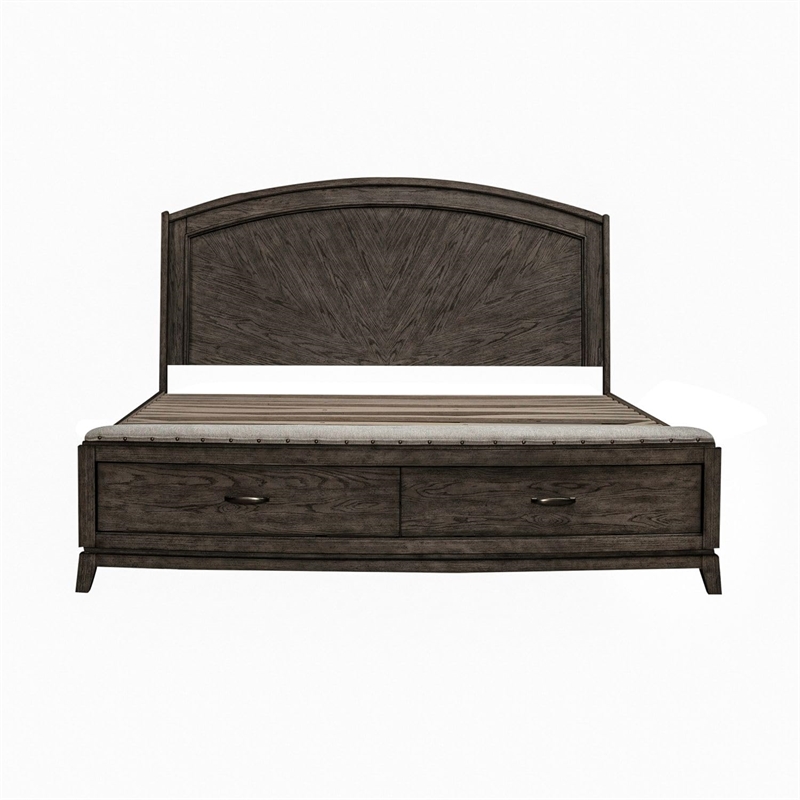 Bowery Hill King Storage Bed with Cedar Drawers and Bench Seat in Brown