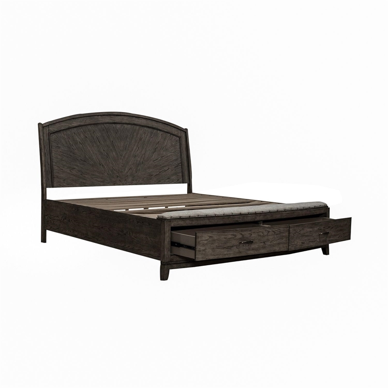 Bowery Hill King Storage Bed with Cedar Drawers and Bench Seat in Brown