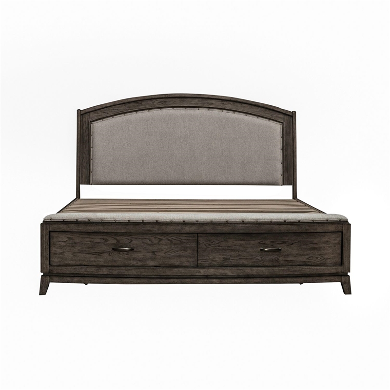 Bowery Hill King Upholstered Storage Bed with Cedar Lined Drawers in Brown