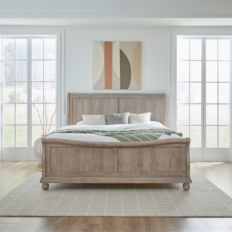 Bowery Hill California King Sleigh Bed with Louis Philippe Styling in Brown