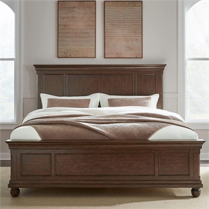 Bowery Hill California King Panel Bed with Crown Headboard in Rustic Cherry
