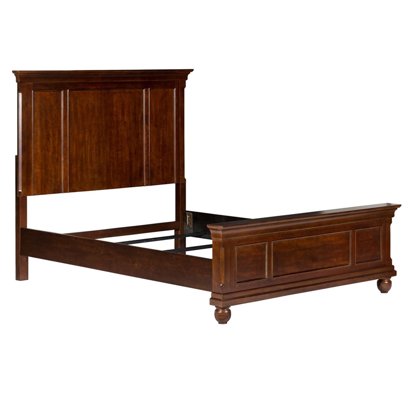 Bowery Hill Queen Panel Bed with Crown Headboard and Molding in Cherry