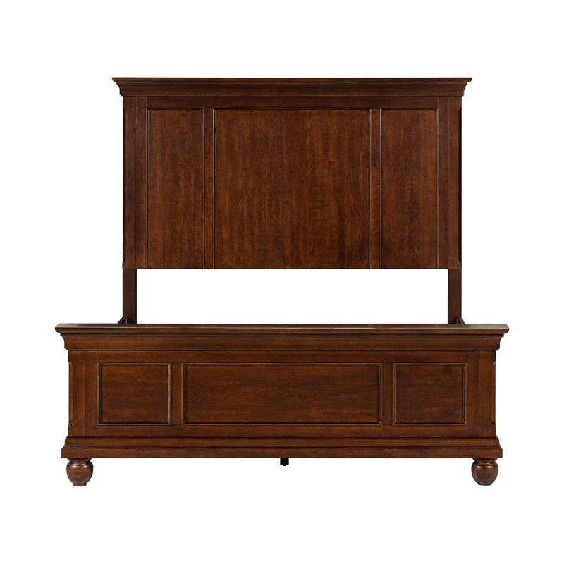 Bowery Hill Queen Panel Bed with Crown Headboard and Molding in Cherry