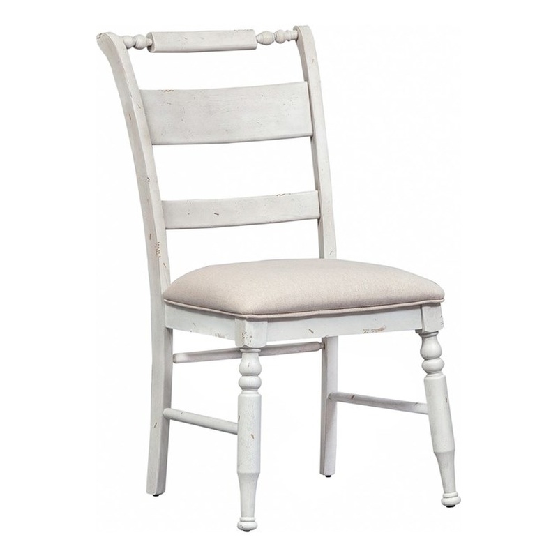 Bowery Hill Slat Back Dining Chairs Set of 2 with Linen Upholstery in White