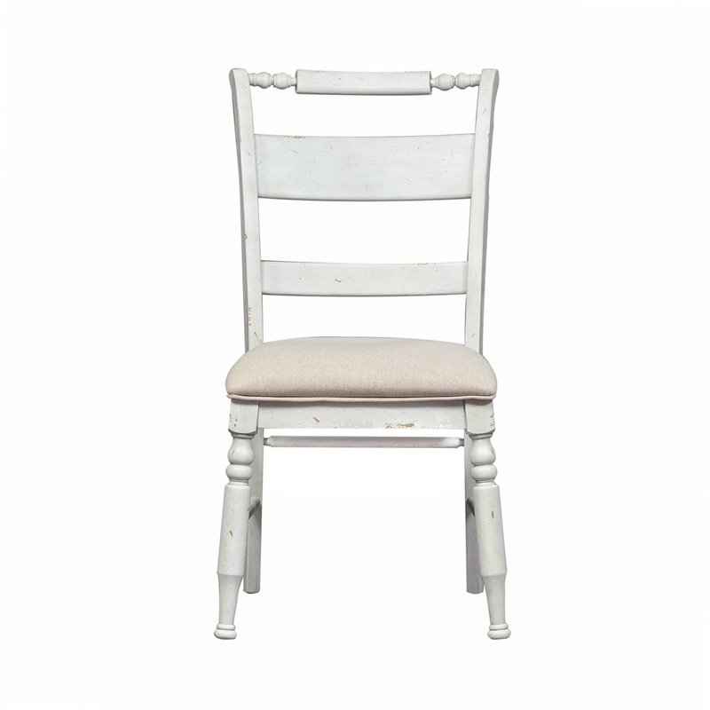 Bowery Hill Slat Back Dining Chairs Set of 2 with Linen Upholstery in White