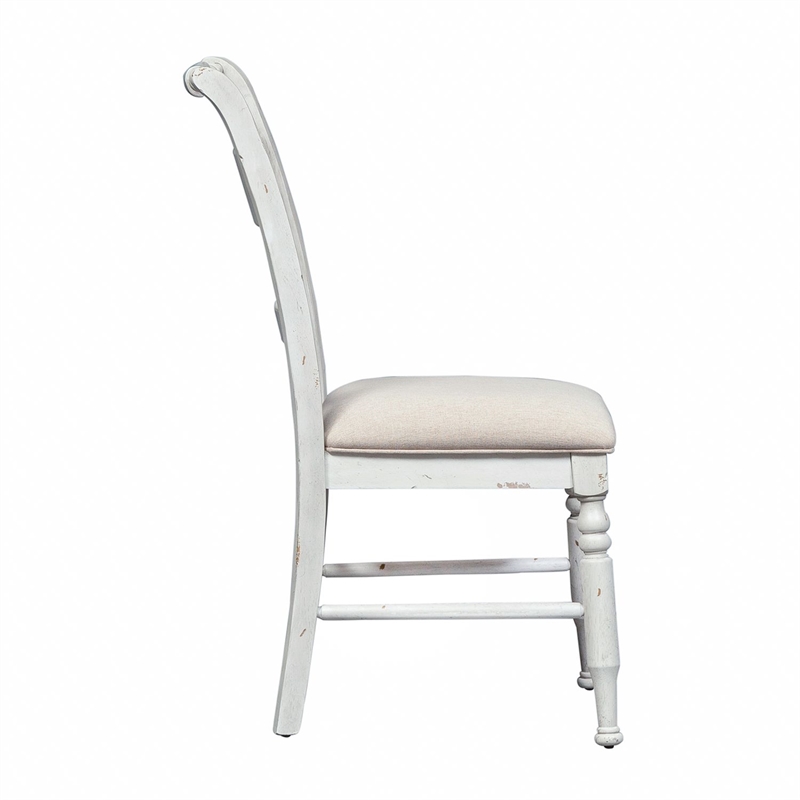 Bowery Hill Slat Back Dining Chairs Set of 2 with Linen Upholstery in White