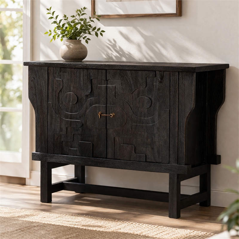 Bowery Hill 2 Door Sideboard with Carved Wood Detailing in Chocolate Brown