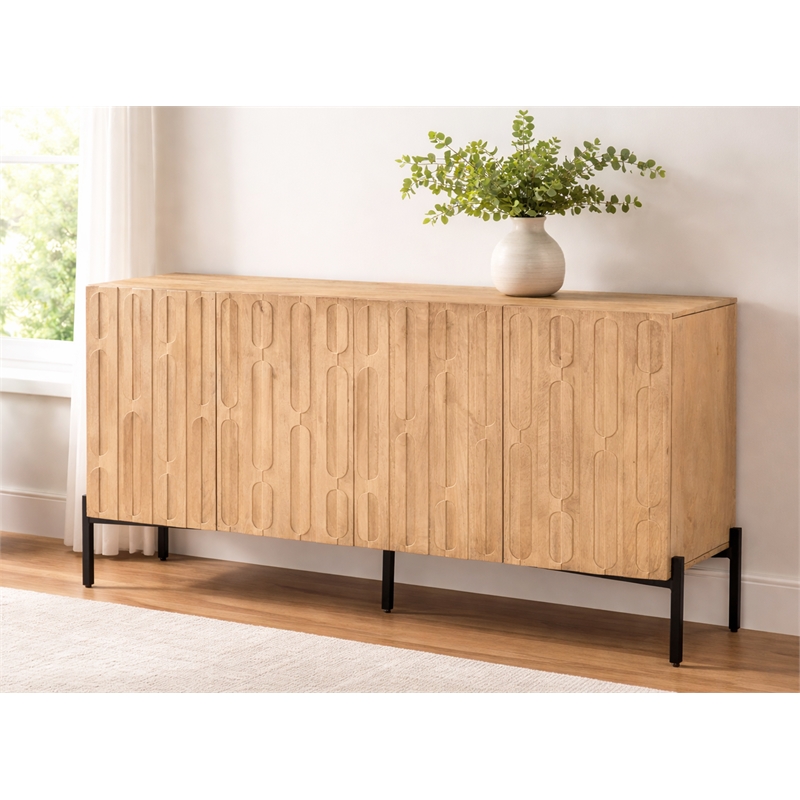 Bowery Hill 4 Door Sideboard with Carved Wood Detailing in Oak Natural