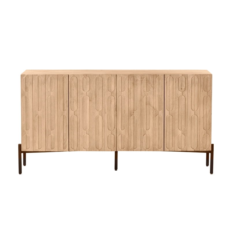 Bowery Hill 4 Door Sideboard with Carved Wood Detailing in Oak Natural