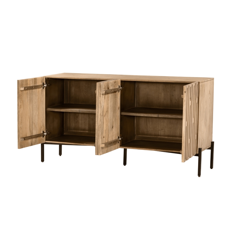 Bowery Hill 4 Door Sideboard with Carved Wood Detailing in Oak Natural