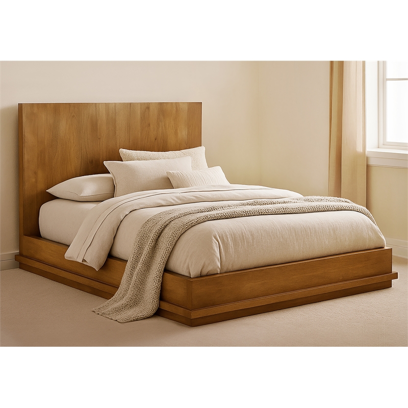 Bowery Hill Queen Bed with Low Profile Frame in Spice Tan on Mango Wood