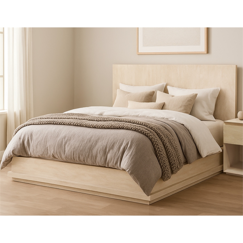 Bowery Hill Queen Bed with Low Profile Frame in Stone Natural on Mango Wood