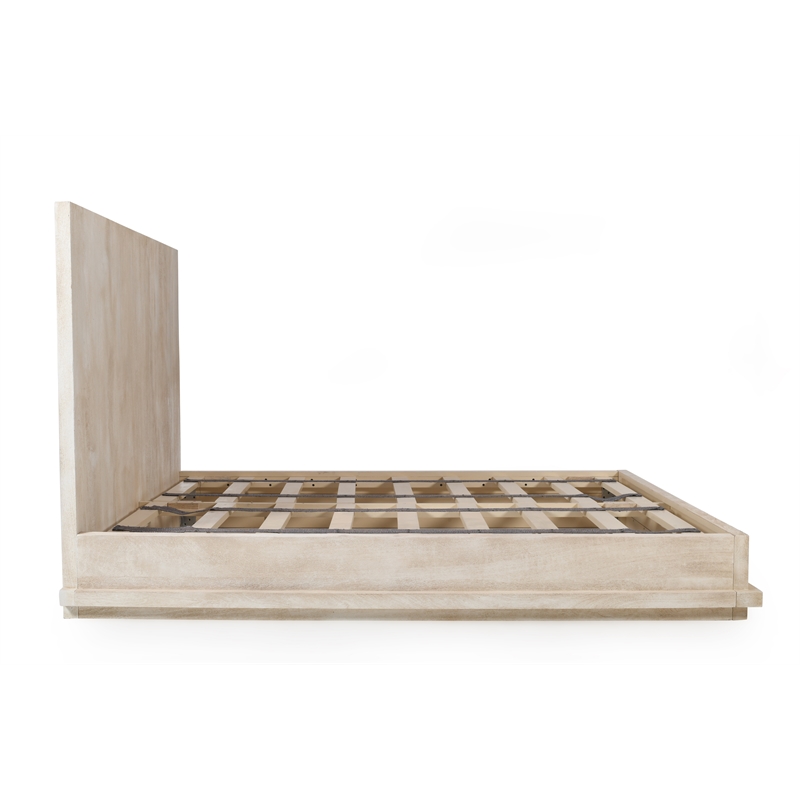 Bowery Hill Queen Bed with Low Profile Frame in Stone Natural on Mango Wood