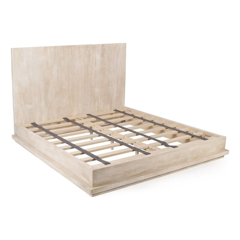 Bowery Hill Queen Bed with Low Profile Frame in Stone Natural on Mango Wood