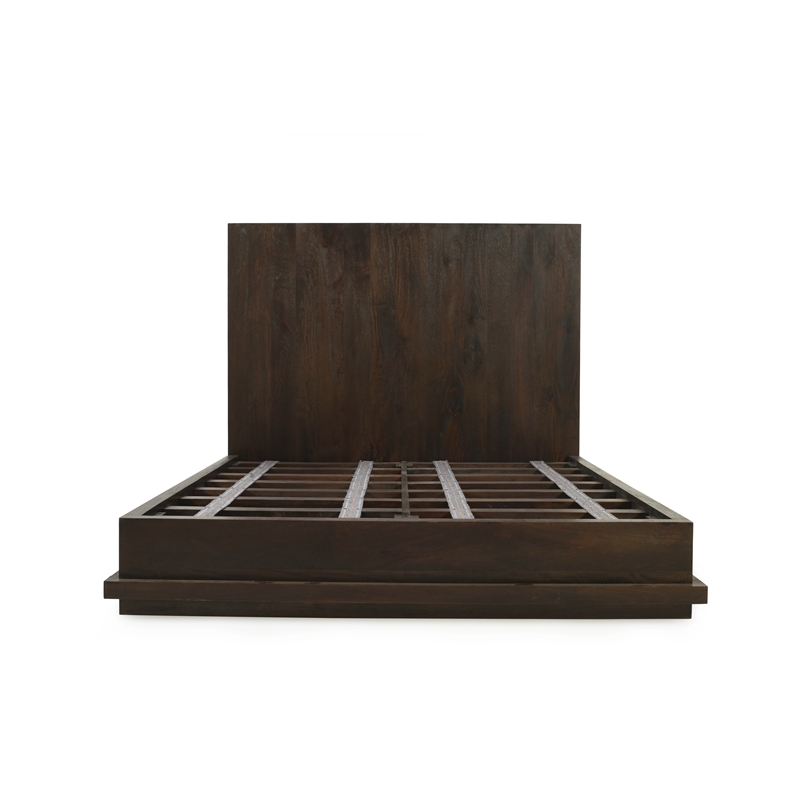 Bowery Hill Queen Bed with Low Profile Frame in Barista Brown on Mango Wood