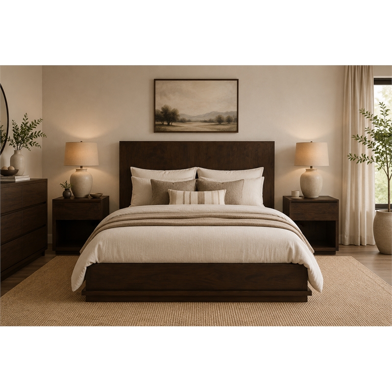 Bowery Hill Queen Bed with Low Profile Frame in Barista Brown on Mango Wood
