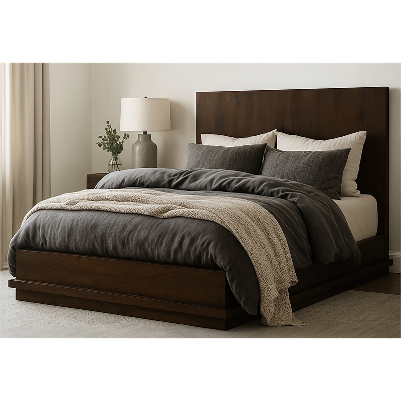 Bowery Hill Queen Bed with Low Profile Frame in Barista Brown on Mango Wood