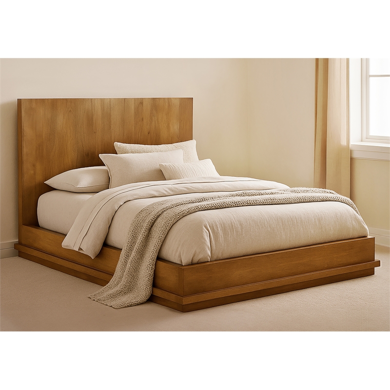 Bowery Hill Eastern King Bed with Low Profile Frame in Spice Tan Mango Wood