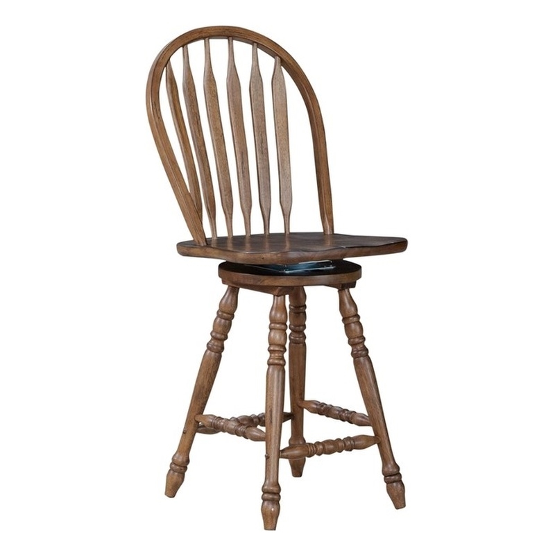 Bowery Hill Windsor Swivel Counter Height Chair with Arrow Back in Brown