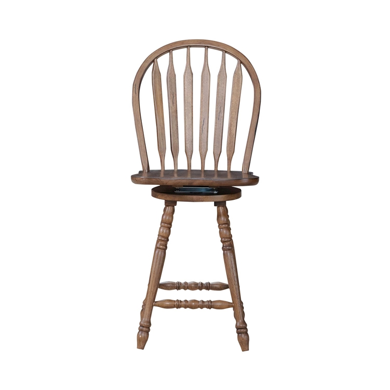 Bowery Hill Windsor Swivel Counter Height Chair with Arrow Back in Brown
