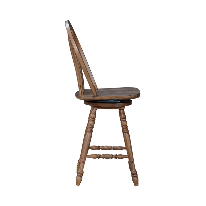 Bowery Hill Windsor Swivel Counter Height Chair with Arrow Back in Brown