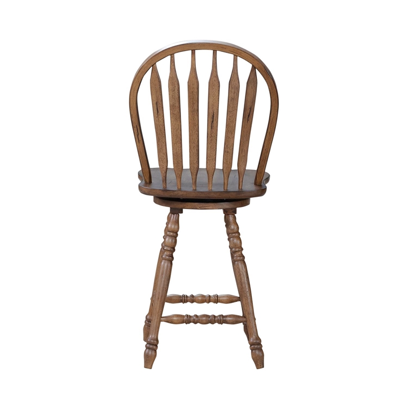 Bowery Hill Windsor Swivel Counter Height Chair with Arrow Back in Brown