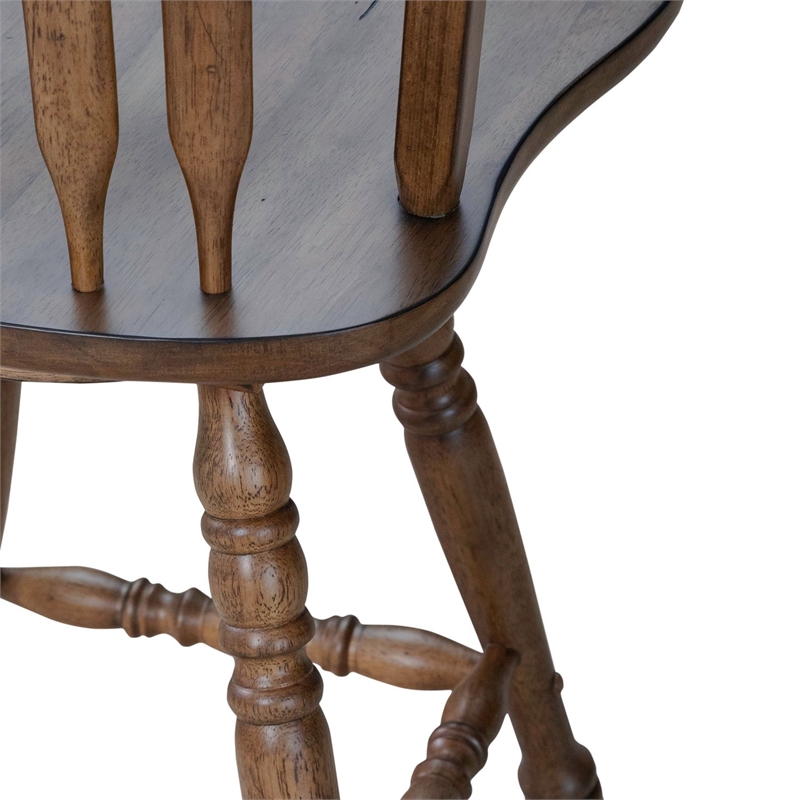 Bowery Hill Windsor Swivel Counter Height Chair with Arrow Back in Brown