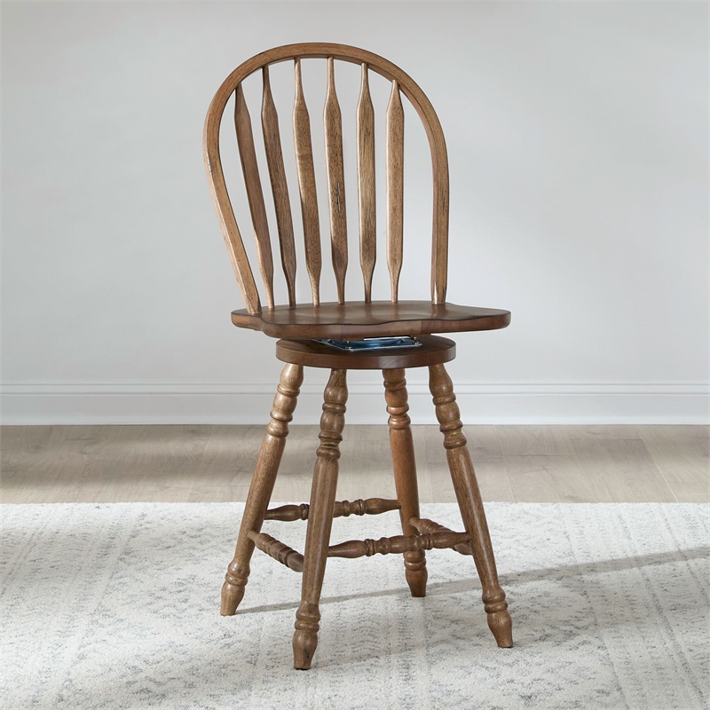 Bowery Hill Windsor Swivel Counter Height Chair with Arrow Back in Brown