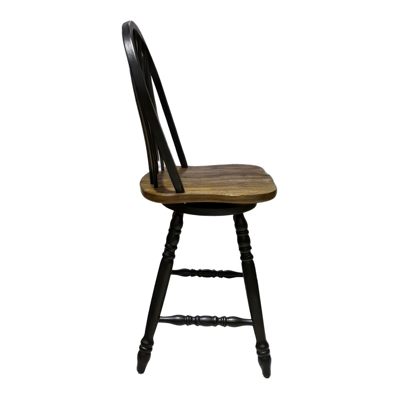 Bowery Hill Windsor Swivel Counter Height Chair with Arrow Back in Black