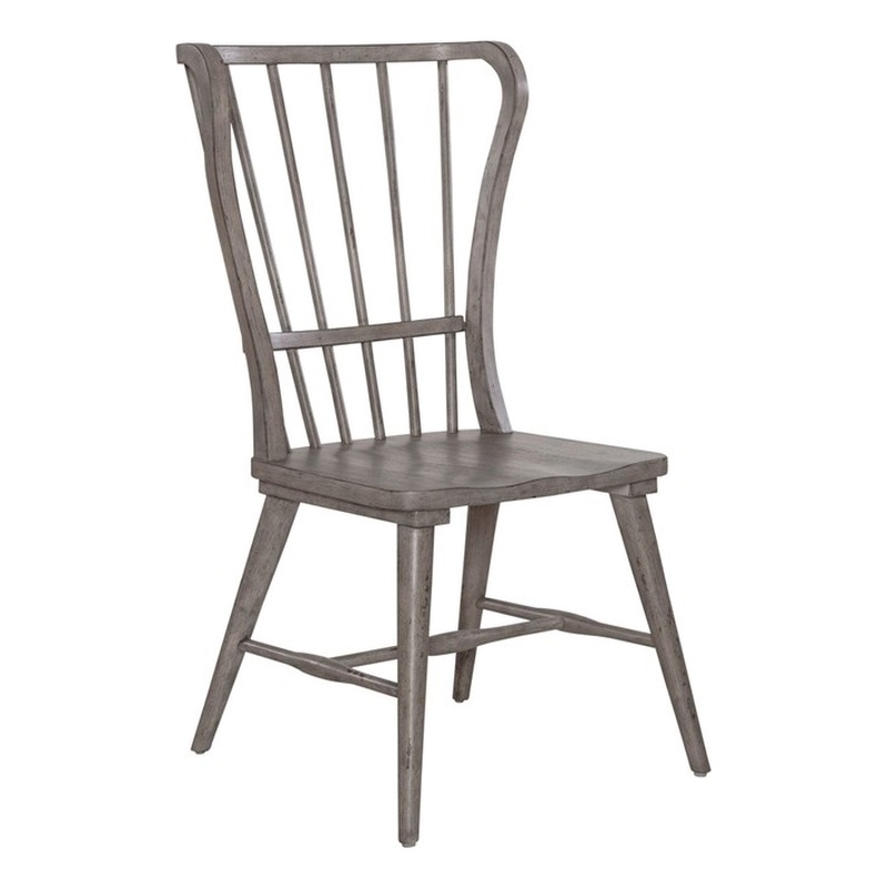 Bowery Hill Windsor Back Dining Chairs Set of 2 with Saddle Seat in Gray