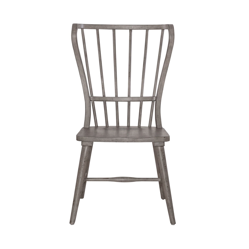 Bowery Hill Windsor Back Dining Chairs Set of 2 with Saddle Seat in Gray