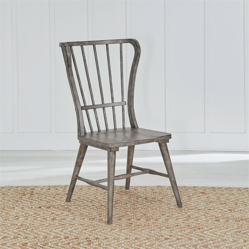 Bowery Hill Windsor Back Dining Chairs Set of 2 with Saddle Seat in Gray